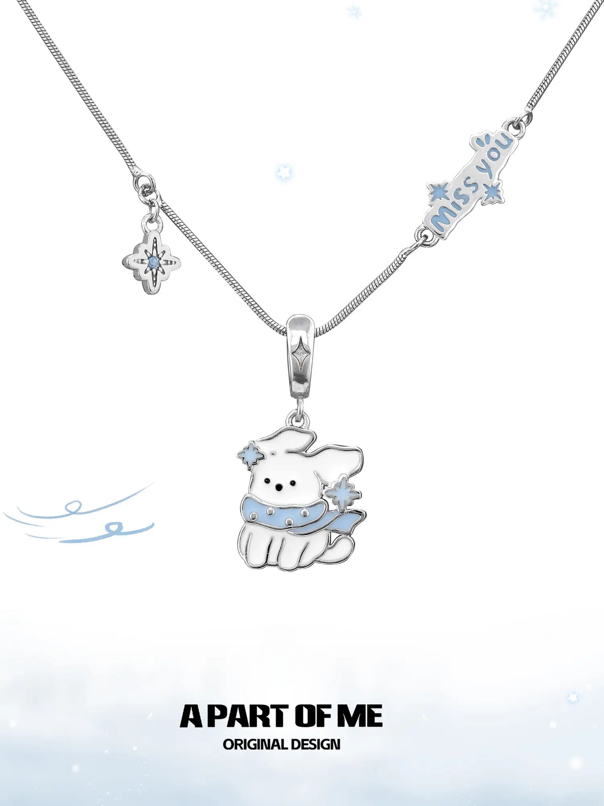 Hello Winter Platinum-Plated Black Kitten and White Puppy Pendant Necklace™