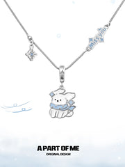 Hello Winter Platinum-Plated Black Kitten and White Puppy Pendant Necklace™