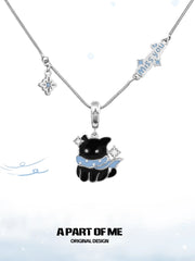 Hello Winter Platinum-Plated Black Kitten and White Puppy Pendant Necklace™