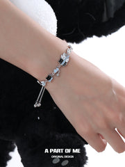 Hello Winter Platinum-Plated Black Kitten and White Puppy Pull-Adjustable Bracelet™