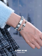 Hello Winter Platinum-Plated Black Kitten and White Puppy Pull-Adjustable Bracelet™