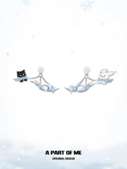 Hello Winter Platinum-Plated Black Kitten and White Puppy Stud Earrings™