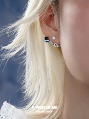 Hello Winter Platinum-Plated Black Kitten and White Puppy Stud Earrings™