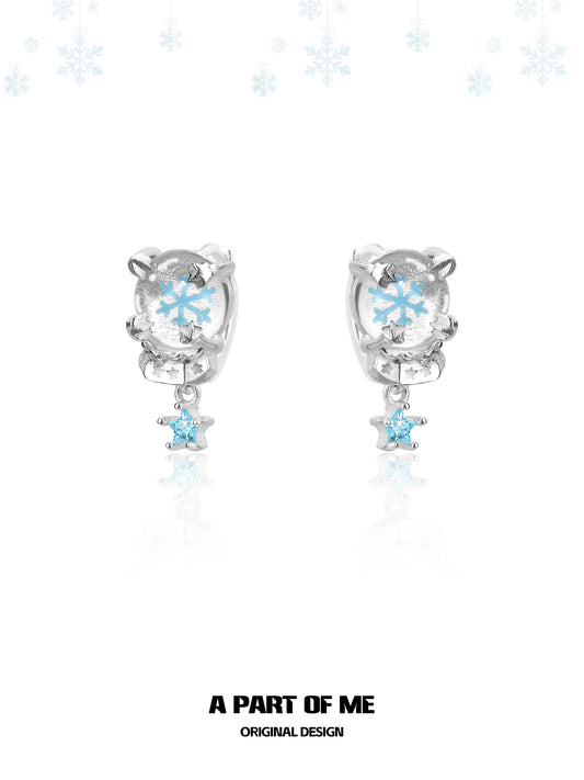 Hello Winter S925 Platinum-Plated Snowflake Crystal Ball Stud Earrings™