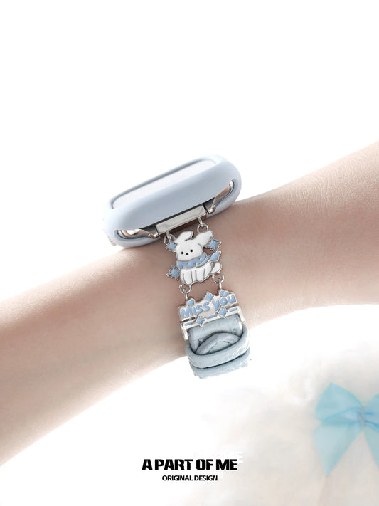 Hello Winter Smog Blue Leather Puppy Apple Watch Band™