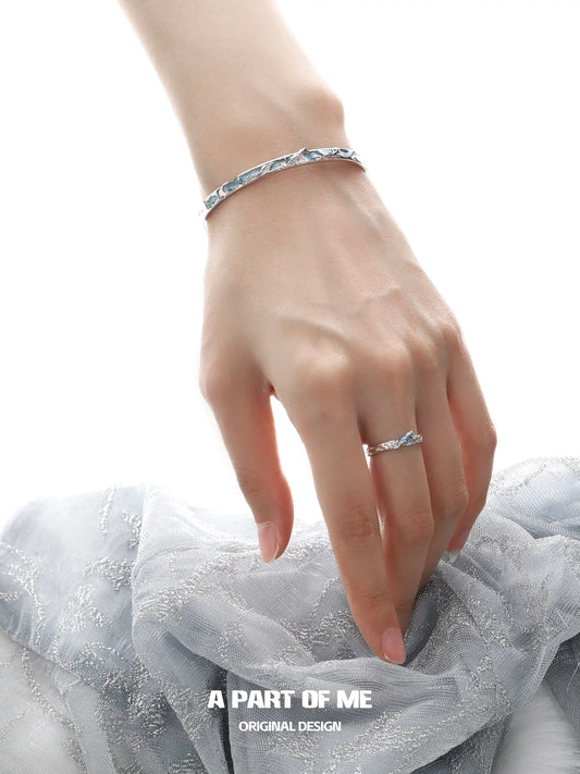 Ice Field Wave Resin 18K Platinum Plated Adjustable Open Bangle Bracelet™