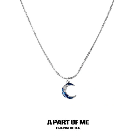 Indigo Curve 18k Platinum Plating Dark Blue Moon Necklaces™