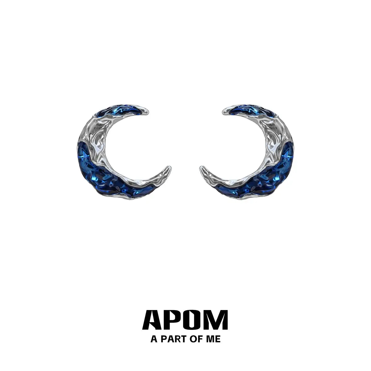 Indigo Curve S925 18k Platinum Plating Dark Blue Moon Stud Earrings™