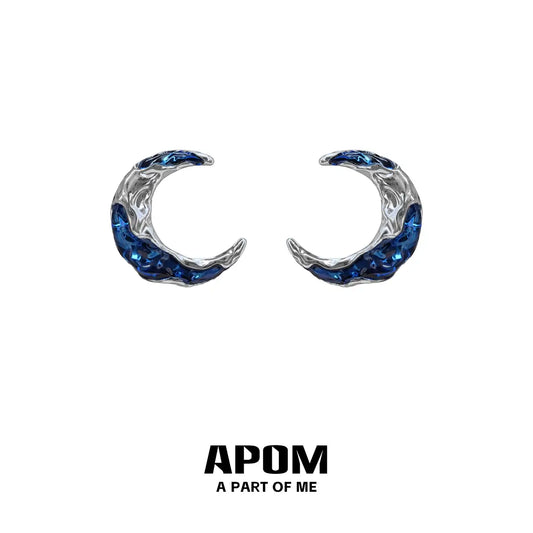 Indigo Curve S925 18k Platinum Plating Dark Blue Moon Stud Earrings™