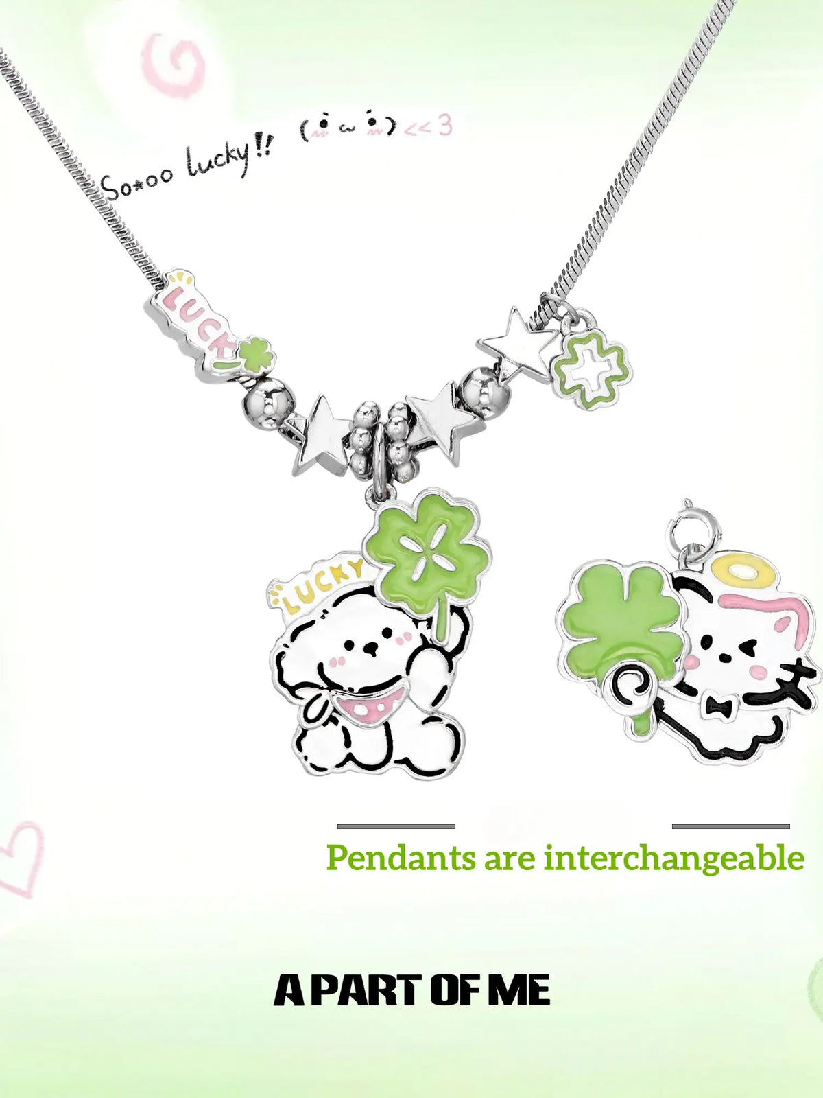 สร้อยคอโชคเกอร์รูปลูกแมวและลูกสุนัขชุบแพลทินัม 18K Lucky Clover™