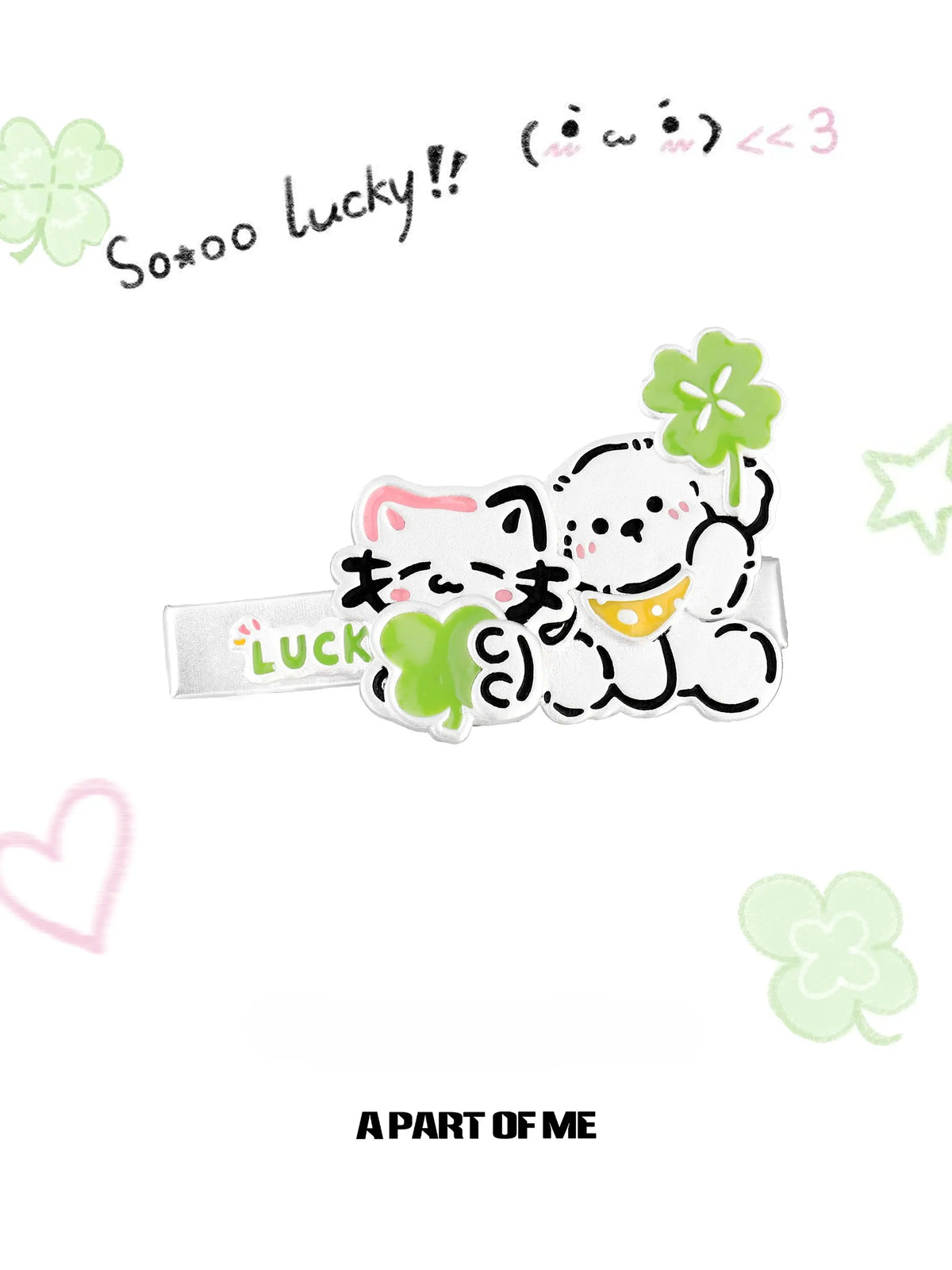 Lucky Clover 18K Platinum Plated Kitten ＆ Puppy Hairclip Hair Clip™