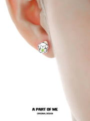 Lucky Clover 18K Platinum Plated Kitten ＆ Puppy Stud Earrings™