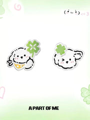 Lucky Clover 18K Platinum Plated Kitten ＆ Puppy Stud Earrings™