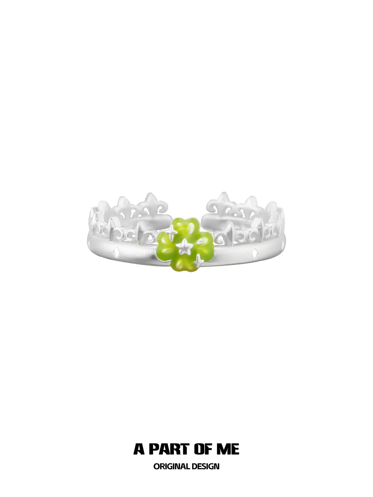 Lucky Clover 925 Sterling Silver Adjustable Green Four-Leaf Clover Ring™