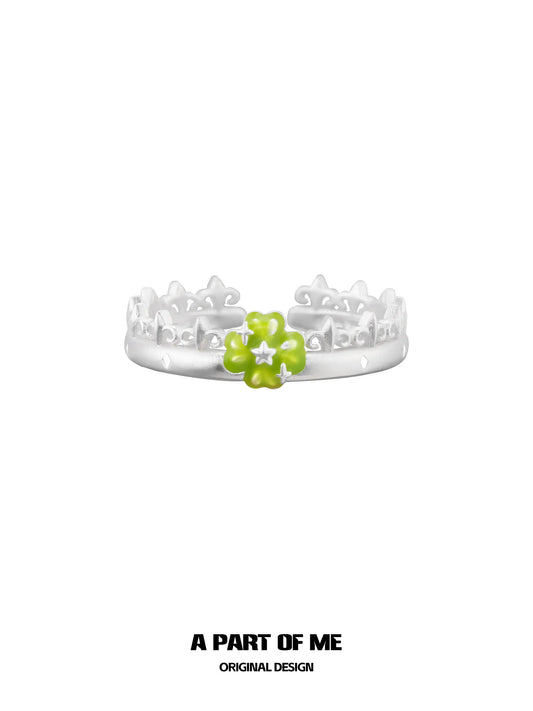 Lucky Clover 925 Sterling Silver Adjustable Green Four-Leaf Clover Ring™