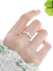 แหวนเปิดปรับได้รูปลูกแมวและลูกสุนัข Lucky Clover เงินสเตอร์ลิง 925