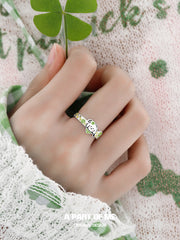 แหวนเปิดปรับได้รูปลูกแมวและลูกสุนัข Lucky Clover เงินสเตอร์ลิง 925