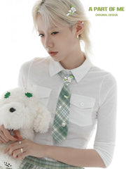 Lucky Clover Kitten ＆ Puppy Graduation Season Shirt Plaid Tie™