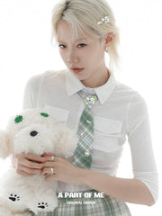 Lucky Clover Kitten ＆ Puppy Graduation Season Shirt Plaid Tie™