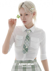 Lucky Clover Kitten ＆ Puppy Graduation Season Shirt Plaid Tie™
