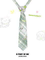 Lucky Clover Kitten ＆ Puppy Graduation Season Shirt Plaid Tie™