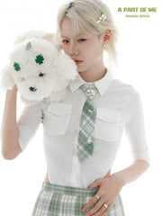 Lucky Clover Kitten ＆ Puppy Graduation Season Shirt Plaid Tie™