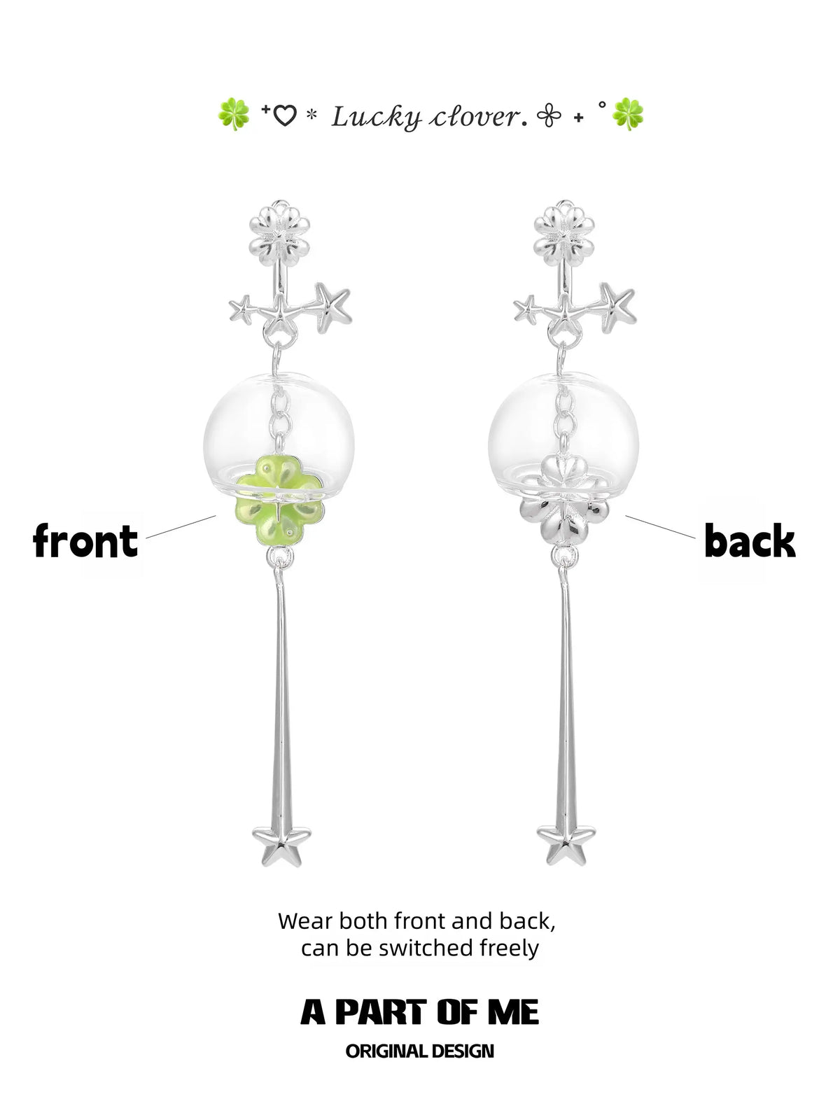 Lucky Clover Platinum Plating Wind Chime Tassel Dangle Earrings™