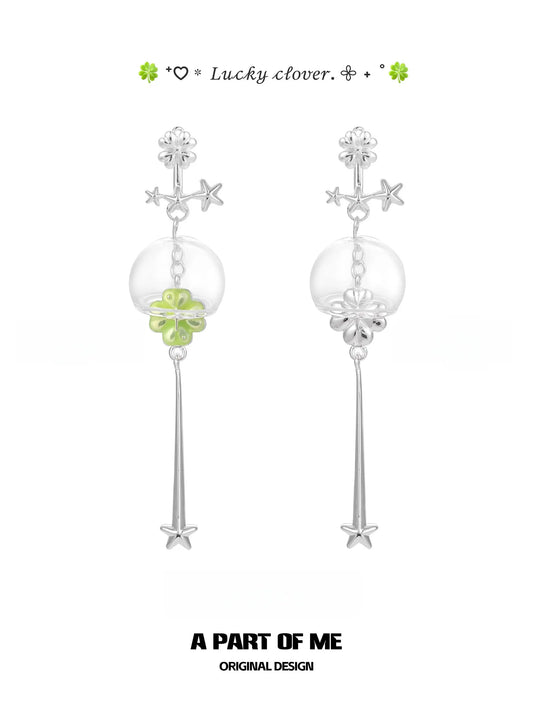Lucky Clover Platinum Plating Wind Chime Tassel Dangle Earrings™