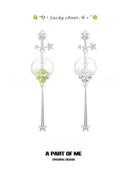 Lucky Clover Platinum Plating Wind Chime Tassel Dangle Earrings™