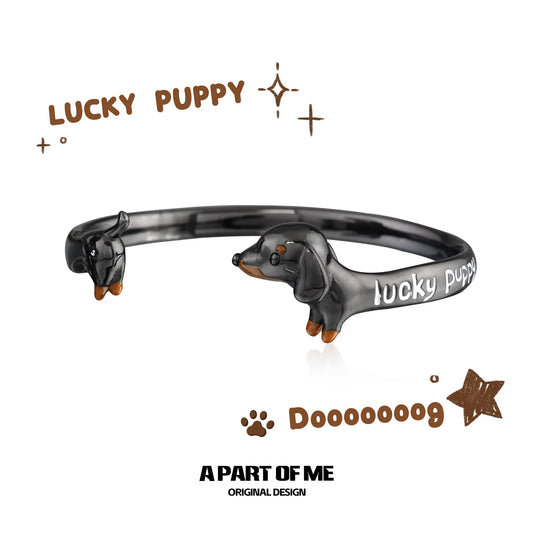 Lucky Puppy 18K Black Gold Plated Original Sausage Dog Open Bangle Bracelet™
