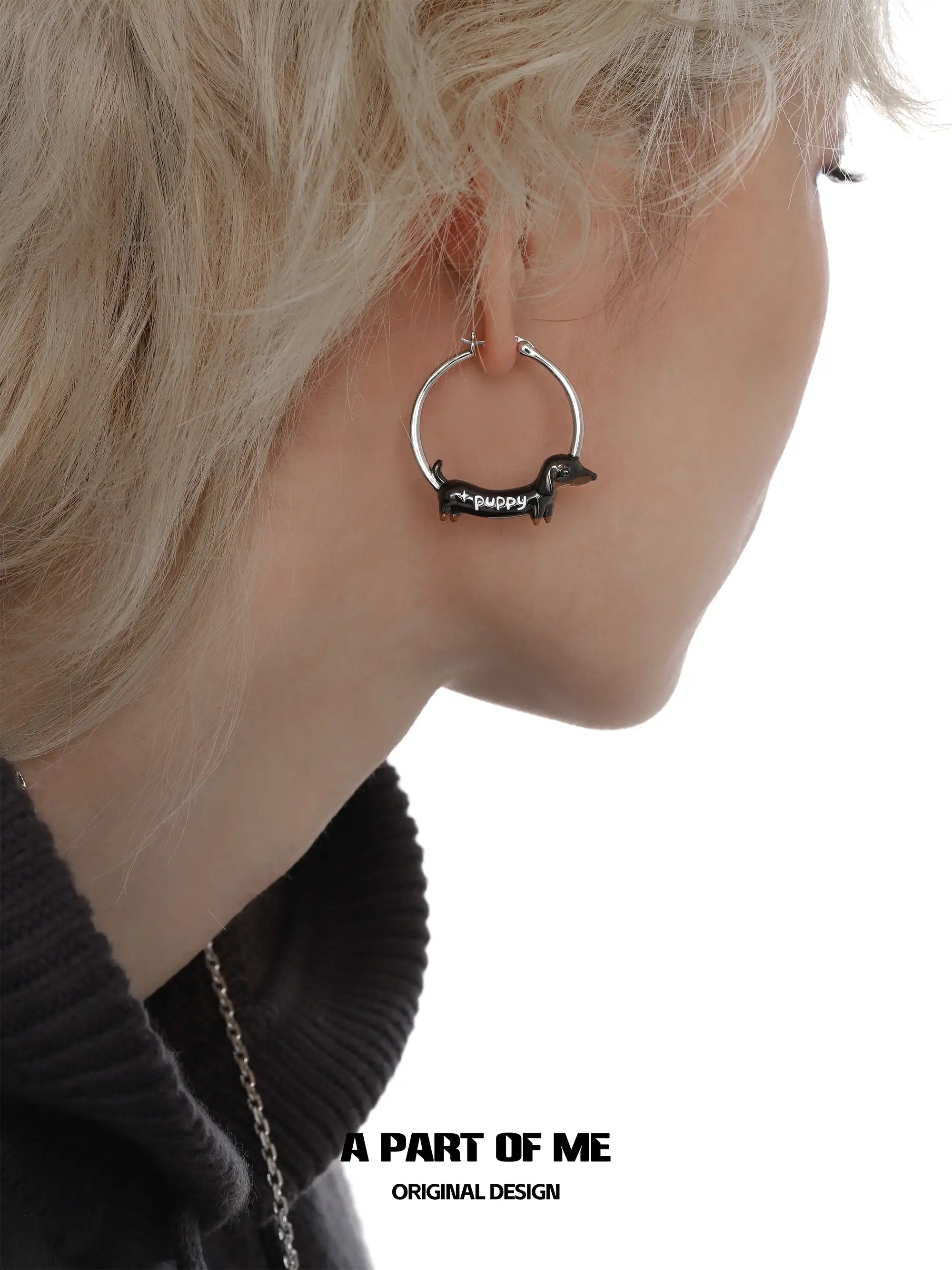 Lucky Puppy 18K Platinum Plated Sausage Dog Earrings™