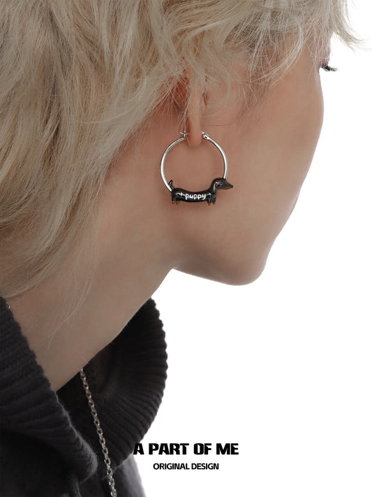 Lucky Puppy 18K Platinum Plated Sausage Dog Earrings™