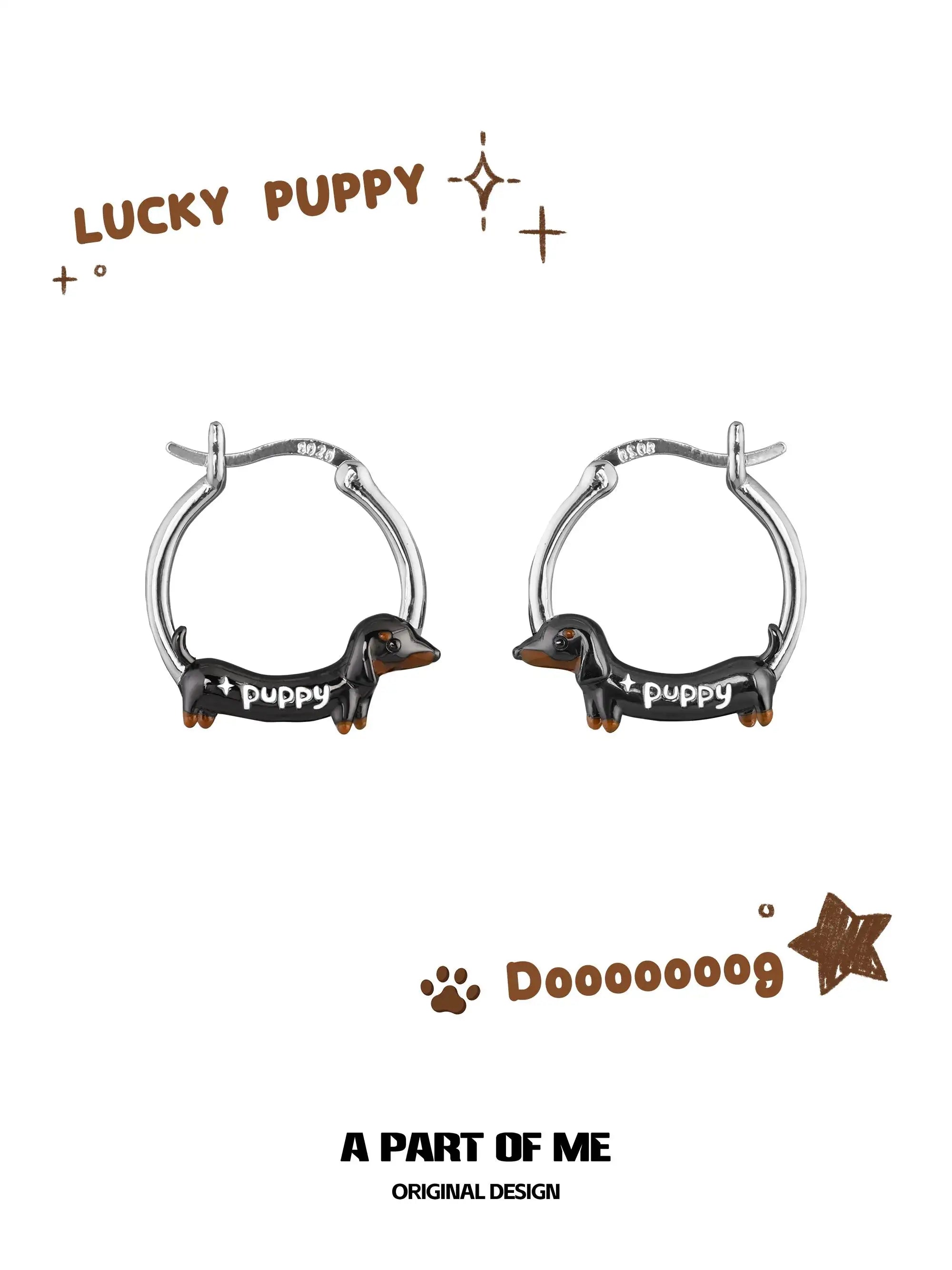Lucky Puppy 18K Platinum Plated Sausage Dog Earrings™
