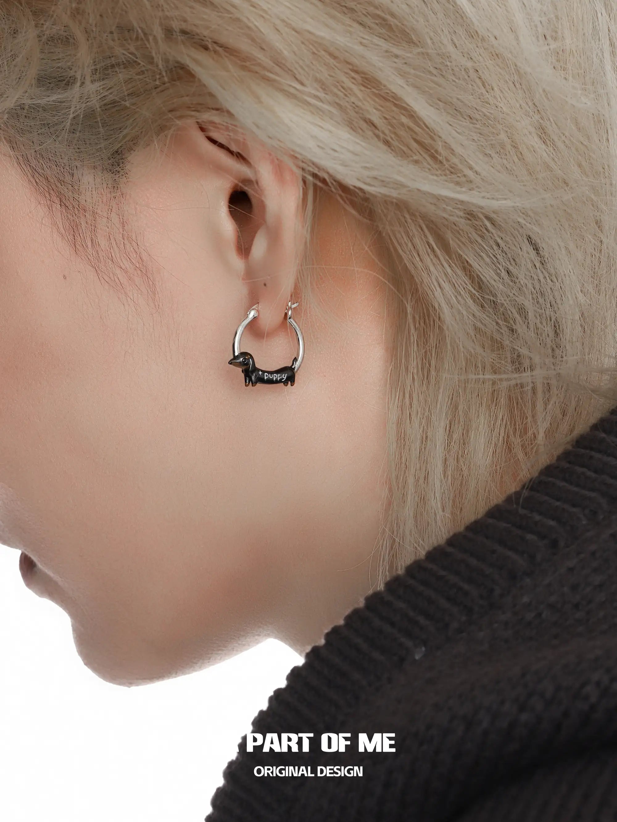 Lucky Puppy 18K Platinum Plated Sausage Dog Earrings™