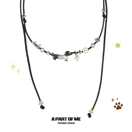 Lucky Puppy Sausage Dog Pull-Adjustable Black Cord Necklace™