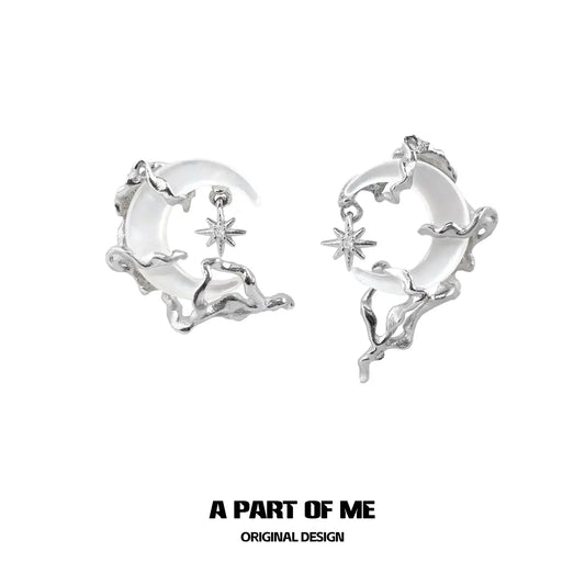 MYTH OF THE MOON S925 18K Platinum Plating Asymmetrical Crescent Shells Stud Earrings™