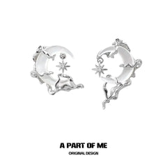 MYTH OF THE MOON S925 18K Platinum Plating Asymmetrical Crescent Shells Stud Earrings™