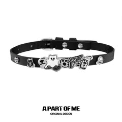 Meow Bandit Kitty Ghost Cat 18K Platinum Plated Leather Choker Necklace™