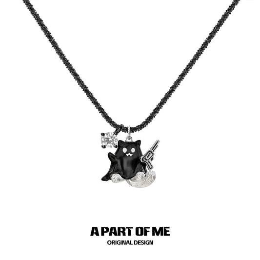 Meow Bandit Kitty Ghost Cat 18K Platinum Plated Pendant Necklace™
