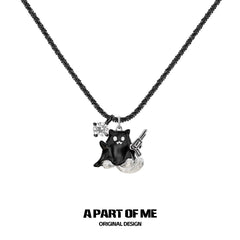 Meow Bandit Kitty Ghost Cat 18K Platinum Plated Pendant Necklace™