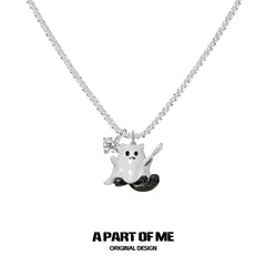 Meow Bandit Kitty Ghost Cat 18K Platinum Plated Pendant Necklace™