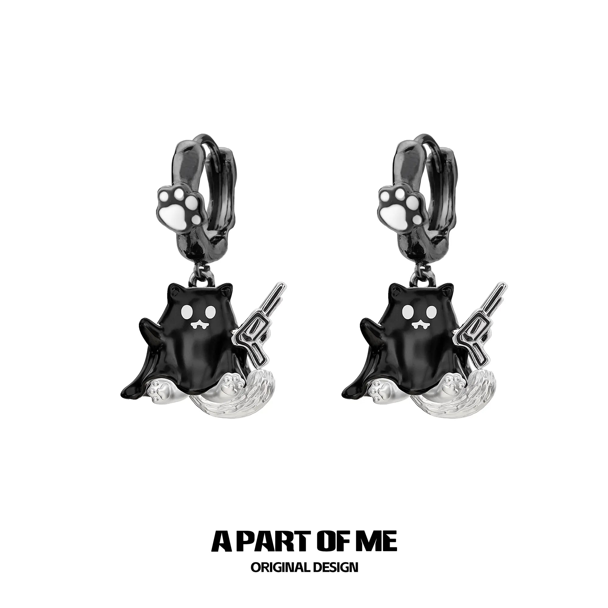 Meow Bandit Kitty Ghost Cat 18K Platinum Plated Pendat Earrings™
