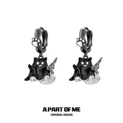 Meow Bandit Kitty Ghost Cat 18K Platinum Plated Pendat Earrings™