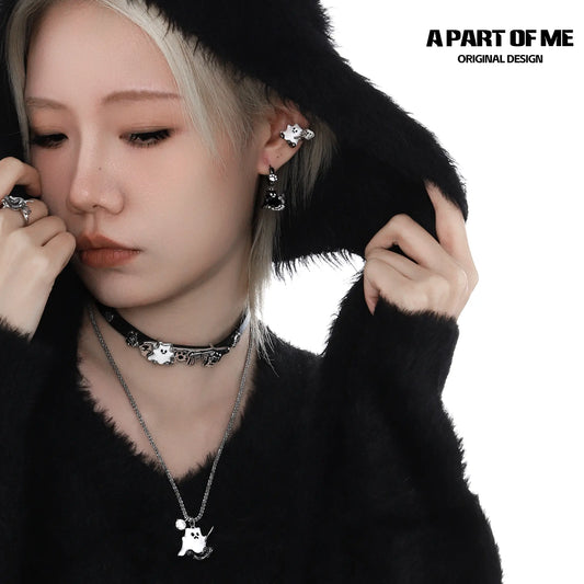 Meow Bandit Kitty Ghost Cat 18K Platinum Plated Pendat Earrings™