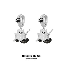 Meow Bandit Kitty Ghost Cat 18K Platinum Plated Pendat Earrings™