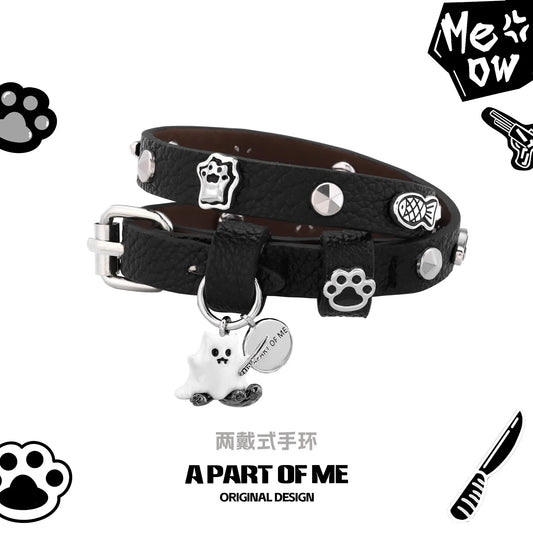 Meow Bandit Kitty Ghost Cat Multifunctional Leather Bracelet/Choker™