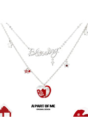 Merry Christmas Platinum-Plated Red Snow Apple Pendant Necklace™