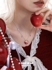Merry Christmas Platinum-Plated Red Snow Apple Pendant Necklace™