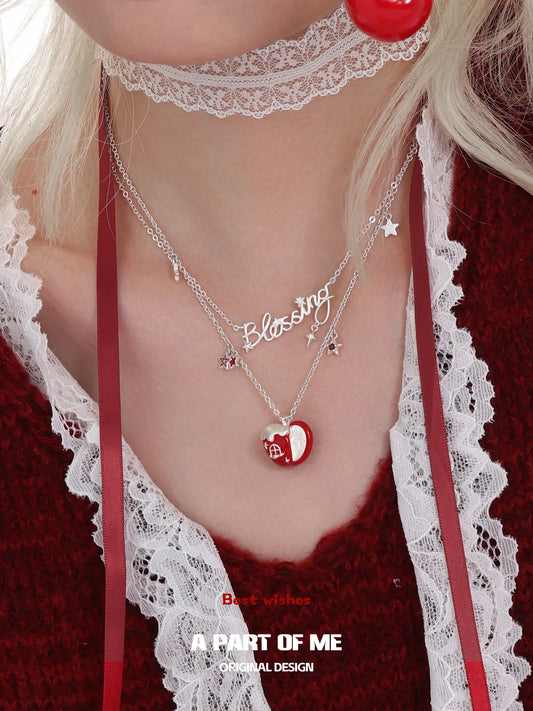 Merry Christmas Platinum-Plated Red Snow Apple Pendant Necklace™