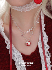 Merry Christmas Platinum-Plated Red Snow Apple Pendant Necklace™